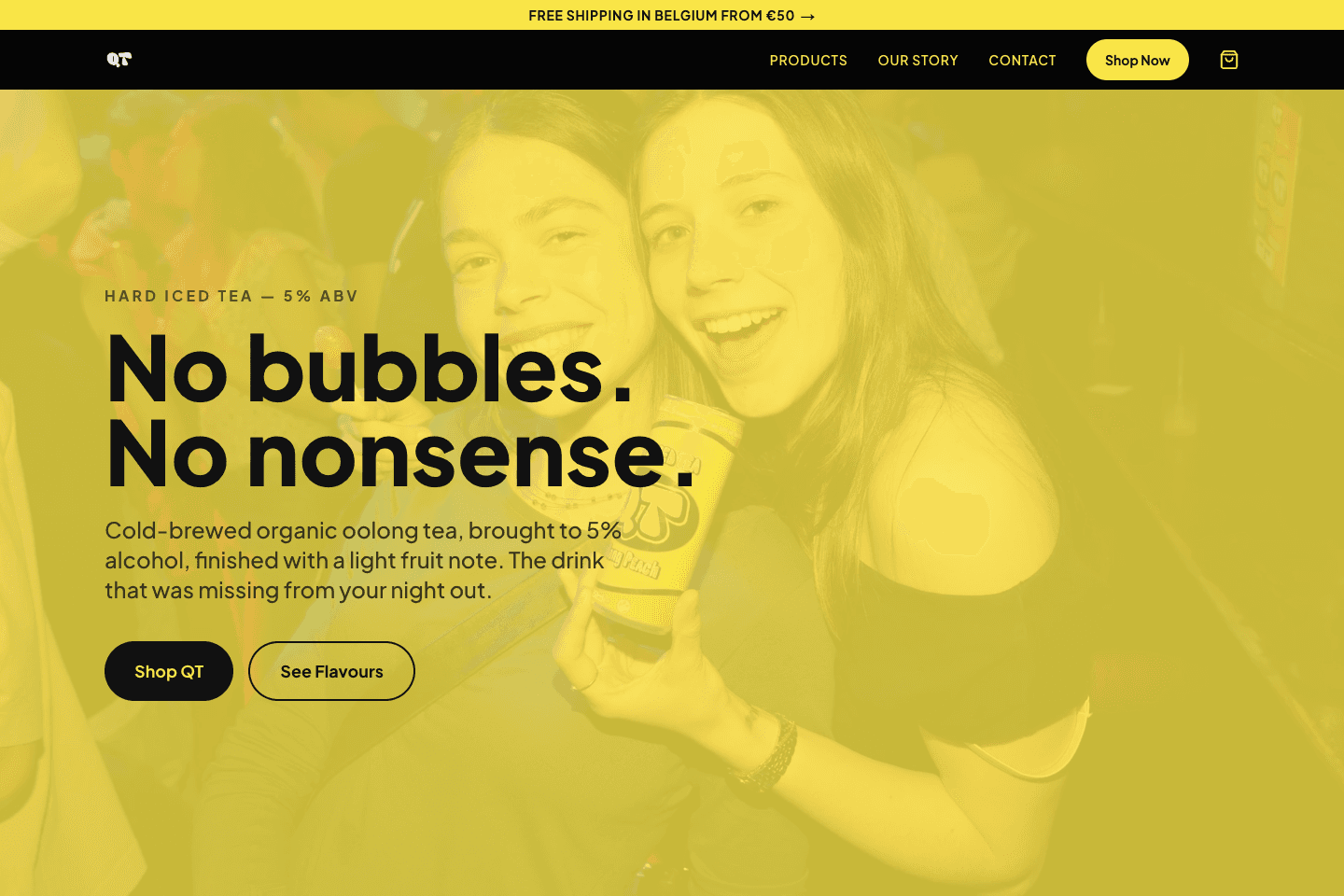 Homepage of the QT Drink webshop, designed and built by Samy’s Studio