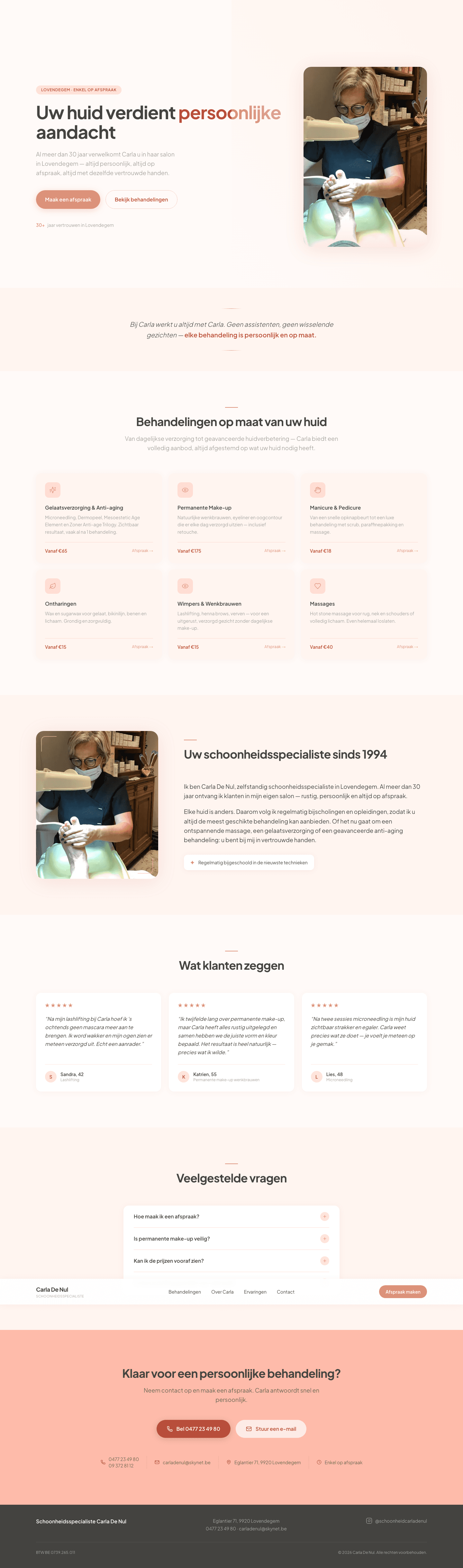 Schoonheid Carla De Nul — beauty salon website designed by Samy's Studio